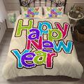 Superking Duvets Sets Colorful Happy New Year, Microfiber Super King Bedding Set for Adults - Soft Reversible Quilt Cover with Zipper Closure and 2 Pillowcases 50x75cm - 260x220 cm