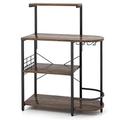 GiantexUK 4-Tier Kitchen Baker's Rack, Industrial Microwave Stand with 6 Removable Hooks & Glass Holders, Metal Frame Utility Storage Shelves for Living Room, Dining Room, Rustic Brown