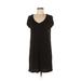 DKNY Casual Dress - Shift V Neck Short sleeves: Black Print Dresses - Women's Size Medium