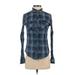 Superdry Long Sleeve Button Down Shirt: Blue Plaid Tops - Women's Size X-Small