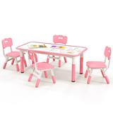 Costway Kids Table and Chairs Set for 4 with Graffiti Desktop-Pink