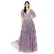 Maya Deluxe Women's Maxi Ladies V-Neck Sequin Embellished Ruffle Detail for Wedding Guest Bridesmaid Prom Occasion Ball Gown Dress, Moody Lilac, 36