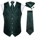 Luxus Seide Männer Anzug Weste Krawatte Set grün weiß blau rot Paisley Hochzeits feier Bräutigam