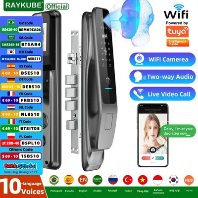 Neue RAYKUBE X50 Tuya WiFi 3D Gesichtserkennung Digitales Fingerabdruck-Türschloss mit WiFi-Kamera Fernbedienung APP Videoanruf 10-sprachig