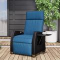 Grand Patio Indoor & Outdoor Recliner Chair PE Wicker Patio 150Â° Lay Flat Recliner Peacock Blue