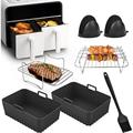 Air Fryer Accessories 2 Pcs Silicone Reusable Air Fryer Liners for Ninja Dual&Tower Air Fryer 2 Pcs Air Fryer Racks Stainless Steel with 4 Skewers for Air Fryer & Oven with Silicone Gloves & Brush