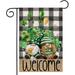 Newhomestyle Welcome St Patricks Day Garden Flag for Outdoor Gnomes with Shamrock Truck Buffalo Plaid Small Yard Flag Spring Saint Patrick Decors for Outside Holiday 12x18 Double Sided