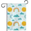 Smilling Sun Moon Cloud Rainy Rainbow Doodle Pattern Garden Banners: Outdoor Flags for All Seasons Waterproof and Fade-Resistant Perfect for Outdoor Settings