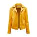 Leather Jackets for Women Zpanxa Women Faux Leather Moto Biker Short Coat Jacket Plus Size Short Lightweight Motorcycle Biker Jacket Fitted Slim Jackets Coat Yellow XXL