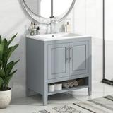 30 Bathroom Vanity with Single Sink Solid Wood Bathroom Storage Cabinet with 2 Soft Closing Doors and a Bottom Shelf Modern Bathroom Vanity Easy Assembly for Bathroom Garage Garden