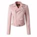 Labakihah Coats For Women Women Ladies The Belt Fashion Leather Racing Style Biker Jacket Pink L