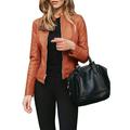 TheFound Women s Faux Leather Jacket Zip Up Short PU Moto Biker Outwear Fitted Slim Cropped Coat