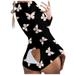 Shldybc Women s Sexy Butt Button Back Flap Jumpsuit V Neck Shorts Long Sleeve Romper Bodycon Pajamas Onesies - Fall/Winter Clearance