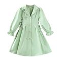 ASFGIMUJ Girls Jacket Children Coat Autumn Solid Color Double Long Sleeve Trench Coat Waist Strap Design Medium Long Trench Coat Toddler Coats For Girls Green 5 Years-6 Years