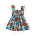 Girlâ€™s Dress Fly Sleeve Square Neck Flower/Leaves Print A-line Dress