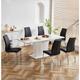 Mozart White Marble-Effect Glass Extending Dining Table with 4 Modalux Black Faux Leather Chairs - Black - Furnizone Uk