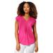 Plus Size Women's V-Neck Cap Sleeve Tee With Inverted Pleat by ellos in Raspberry Sorbet (Size 22/24)