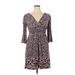 Max Edition Casual Dress - A-Line V Neck 3/4 sleeves: Purple Leopard Print Dresses - Women's Size Large