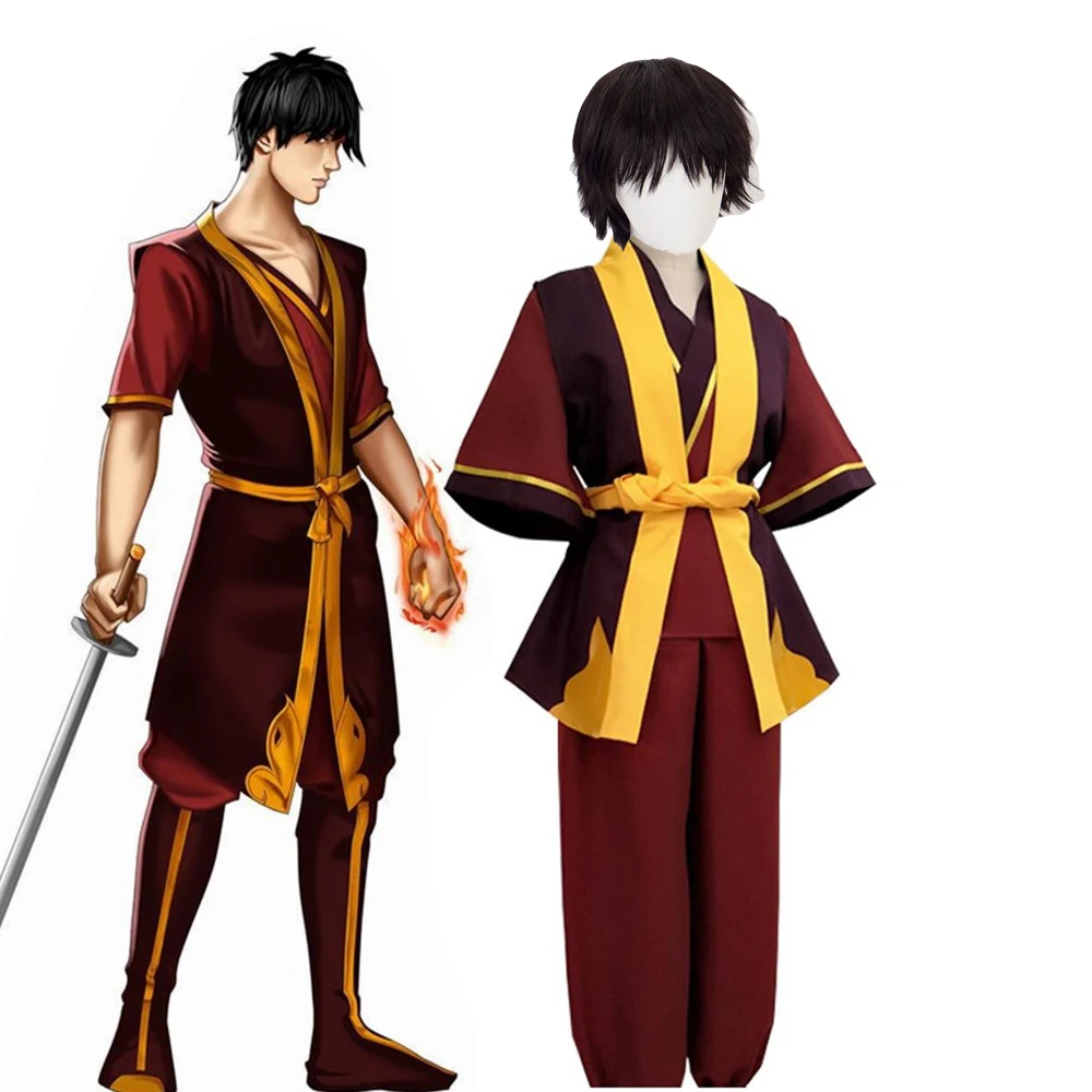 Avatar Die Last Airbender-fall Prinz Zuko Cosplay Kostüm Anime Red Kostüm Schwarz Perücke Mann Frauen Erwachsene Kleidung für Halloween Parteien Image