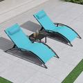 PURPLE LEAF 3 PCS Patio Oversized Chaise Lounge Chair Set of 3with Side Table Poolside Adjustable Recliner Chairs for Outside Beach Outdoor Pool Sunbathing Tanning Loungers Turquoise Blue