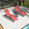 PURPLE LEAF Patio Chaise Lounge Set of 3 Outdoor Lounge Chair Beach Pool Sunbathing Lawn Lounger Recliner Chair Outside Tanning Chairs with Arm for All Weather Side Table Included Coral Red