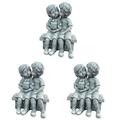 3pcs Statue Garden Decor Boy Girl Sitting on Bench Figurine Outdoor Indoor Resin Kissing Couple Sculpture for Outdoor Lawn Patio Decor