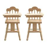 2pcs Wood High Chair Modeling Adornment Mini High Chair Mini House Wooden Chair Decor