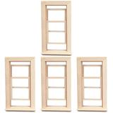 4 Pieces Simulation Doors and Windows Home Decor Miniature Dollhouse Playhouse Accessories Shutters Frame