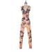 Rue 107 New York Jumpsuit Plunge Sleeveless: Pink Floral Jumpsuits - Women's Size Medium