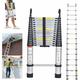 Extension Ladder Aluminum Telescoping Ladder 14.4FT/4.4M Ladder with 2 Detachable Roof Hooks, Attic Ladder Collapsible Ladders Heavy Duty Telescopic