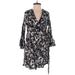 Free People Casual Dress Plunge 3/4 sleeves: Black Floral Dresses - Women's Size Small
