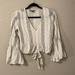 American Eagle Outfitters Tops | American Eagle Womens Medium Boho White Long Sleeve Top V Neck Front Tie | Color: Black/White | Size: Xs