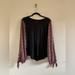 Anthropologie Tops | Anthropologie Shirt Women’s M Blouse Black Floral Balloon Tie Sleeves Boho Top | Color: Black/Pink | Size: M