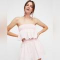 Free People Tops | Free People Pink/White Striped Shorts Crop Top Set | Color: Pink | Size: M