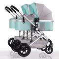 Luxury Double Seat Tandem Stroller Side by Side Twins Stroller Detachable 2 Single Infant Carriage with Aluminum Frame and Storage Basket,Multiple Adjustable Positions (Color : Green)