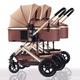 Luxury Double Seat Tandem Stroller Side by Side Twins Stroller Detachable 2 Single Infant Carriage with Aluminum Frame and Storage Basket,Multiple Adjustable Positions (Color : Brown)