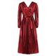 SHINROAD Loose Waistline Dress Solid Color Women Women's V-neck Pleated Belted Long Sleeve Evening A-line Maxi with Tight High Waist Hem for Prom Party or Red XL