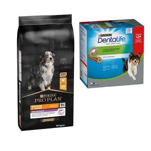 PURINA PRO PLAN Trockenfutter + passende Dentalife Snacks gratis! - 14 kg Medium & Large Adult 7+...