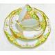 Roslyn China Teacup Saucer Tea plate set English bone china for Afternoon tea Gold Green & Apricot flowers Art Deco style