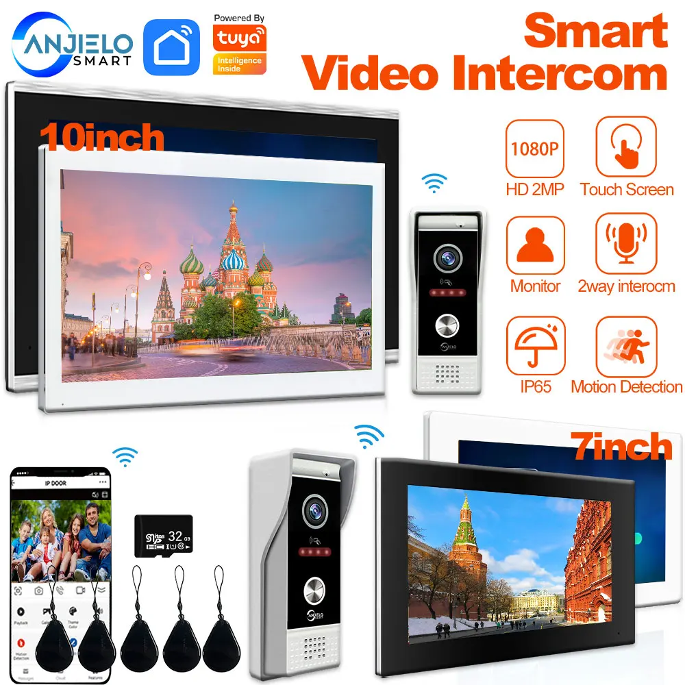ANJIELO 7 Zoll 10 1080P Wifi Video Türklingel Intercom Tuya Smart Home Türsprechanlage RFID Zugangskontrollsystem für Villa Apartment Image