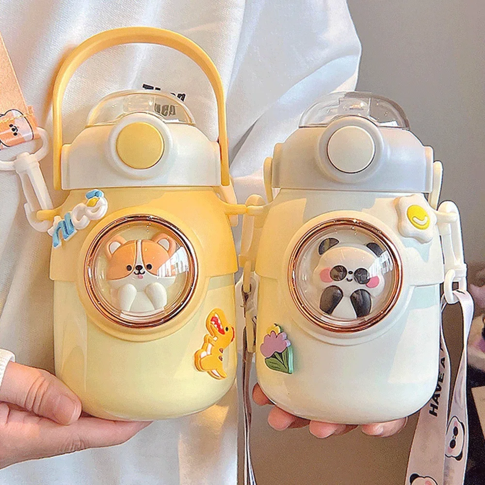 700 ml süße Thermo-Wasserflasche für Kinder, Thermosbecher mit Strohhalm, isolierter Edelstahlbecher, Trinkgeschirr für Kinder, isolierter Becher Image