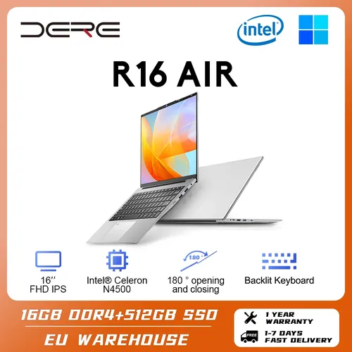 Dere r16 air laptop 16 zoll ips full hd intel celeron n4500 12gb 512gb ssd gaming büro lernen laptop