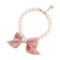 Farfi Pet Necklace Adjustable Bright Color Lobster Clasp Design Allergy Free Easy-wearing Show Unique Charm Resin Imitation Pearl Pet Cat Bow-knot Necklace Pet Supplies (Pink M)
