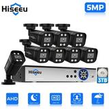 Hiseeu 5MP 8ch Wired Security Camera System Home CCTV Camera Security System w/8pcs Security Cameras Outdoor&Indoor Remote Access Person/Vehicle Detection Night Vision 24/7 Record 3TB HDD