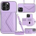 ELEHOLD Wallet Crossbody Case for iPhone 15 Pro Max Case with Flip Card Slots RFID Blocking Function Magnetic Closure Stand Detachable Crossbody Shoulder Strap for Women Girls purple