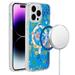 Designed for Apple iPhone 14 Pro Max Stylish IMD Design Pattern [Magnetic Circle Compatible with MagSafe] Hybrid Slim Hard PC Shockproof Phone Case Cover [Blue Flowers]