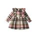 CenturyX Girls Autumn Casual A-line Dress Long Sleeve Crewneck Ruffle Decor Button Plaid Dress