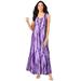 Plus Size Women's Button-Front Crinkle Dress with Princess Seams by Roaman's in Purple Stripe Tie Dye (Size 18/20)