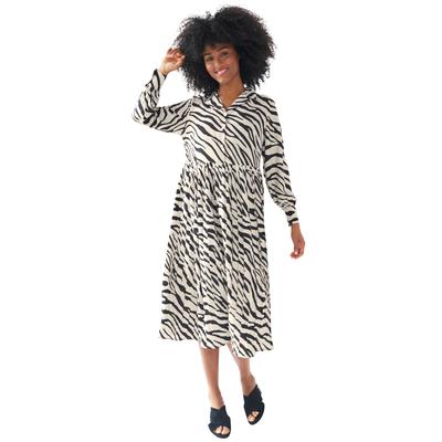 Plus Size Women's Midi Shirtdress With Pleated Skirt by ellos in Stone Black Print (Size 26)