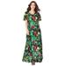 Plus Size Women's Flutter-Sleeve Crinkle Dress by Roaman's in Black Layered Tropical (Size 30/32)